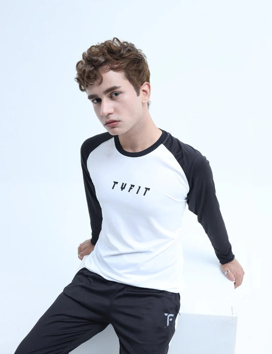 Exclusive Full Sleeve Plain Track Suit - White and Black Combo