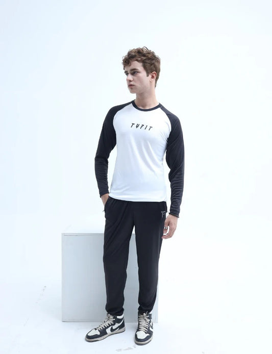 Exclusive Full Sleeve Plain Track Suit - White and Black Combo